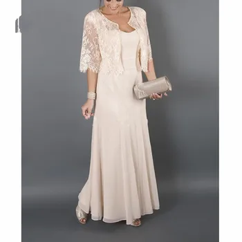 Элегантные Платья 2021 размера Плюс для Матери Невесты С Жакетом, Кружевное Шифоновое Платье Для Свадеб, Вечернее Платье для вечеринки свадебное платье